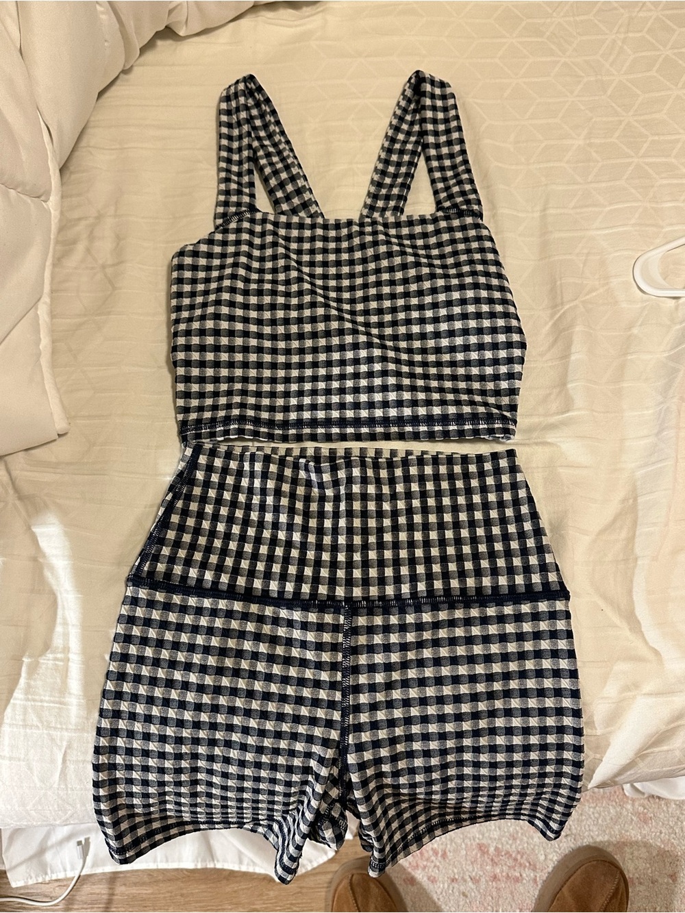 Gingham Two-Piece Tank & Shorts Set - Navy & White